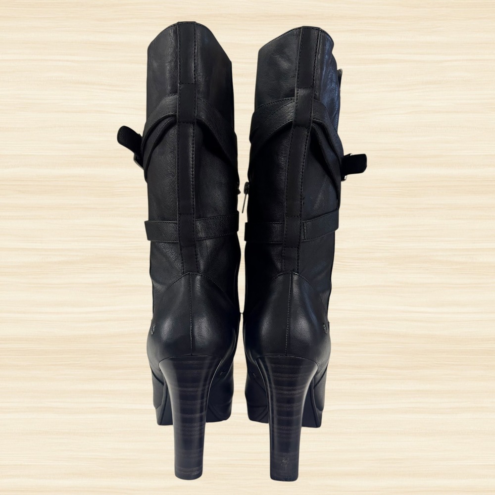 UGG Jardin Black Leather Moto Buckle Strap Mid Calf Heeled Boots Womens 9 - Picture 8 of 13